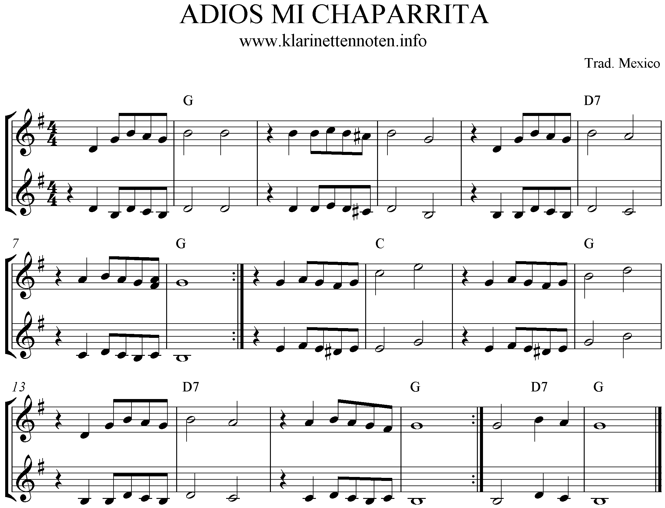 Adios Mi Chaparrita, sheetmusic, Noten